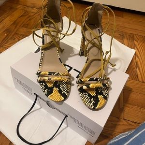 Yellow Snakeskin Block Heel